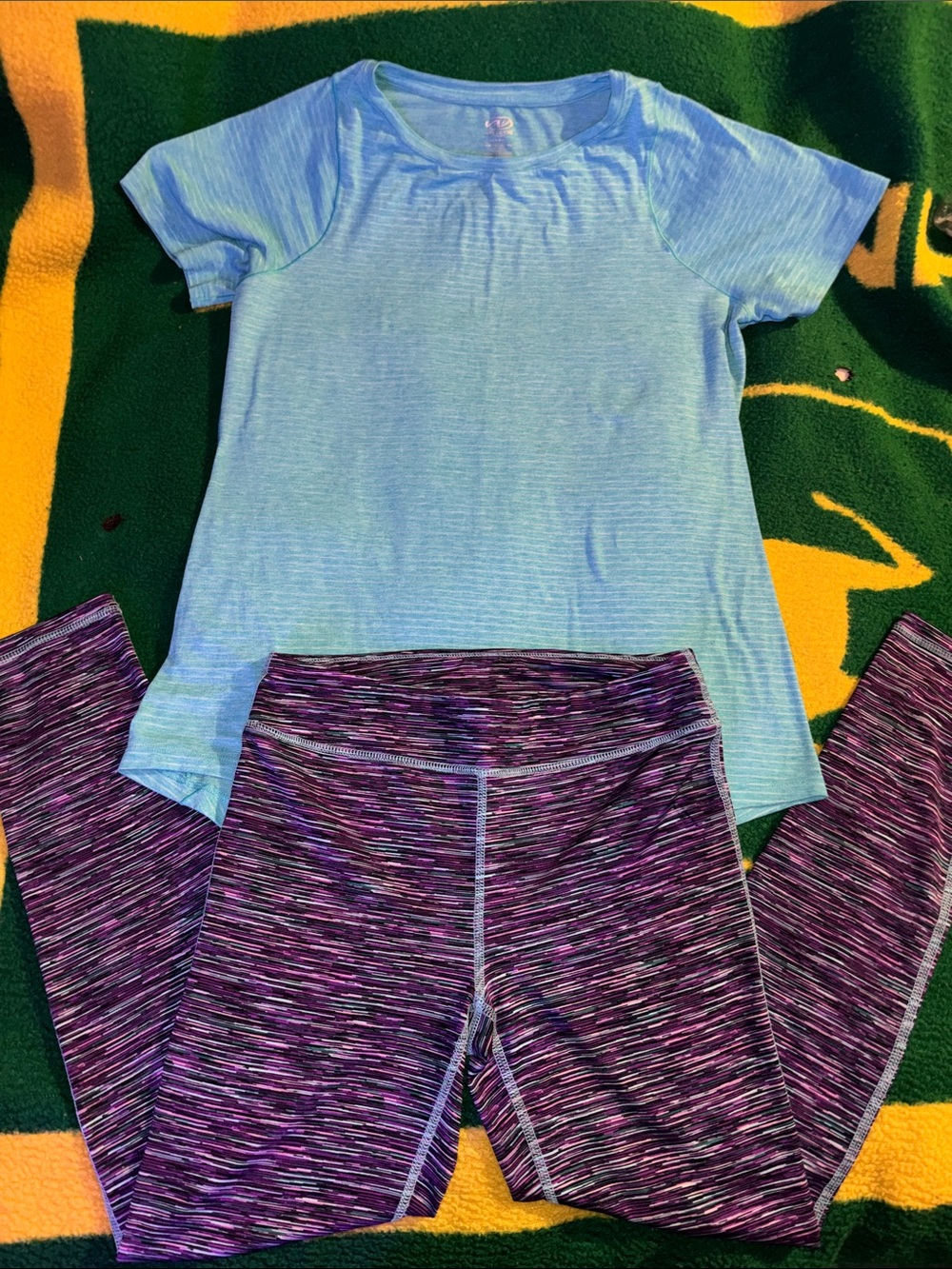 Athletic Works Girls Light Blue Top with Purple Space-Dye Leggings
